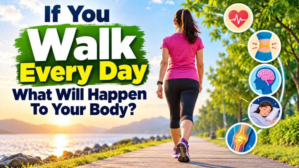 Woman walking outdoors every day and enjoying the health benefits of walking