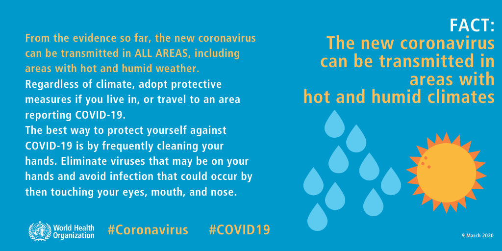 Coronavirus Myth Busters | COVID-19 WHO Advice 3 covid-19 coronavirus hot humid climates