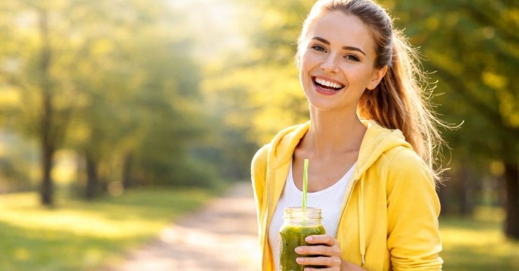 How to Stay Healthy | 6 Simple Daily Habits Backed by Experts 1 woman holding green smoothie outdoors healthy lifestyle habits to stay healthy