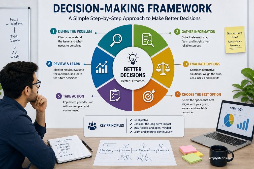 Successful Decision Making In The Workplace 6 Professional using a structured decision-making framework to evaluate options and make informed workplace decisions.