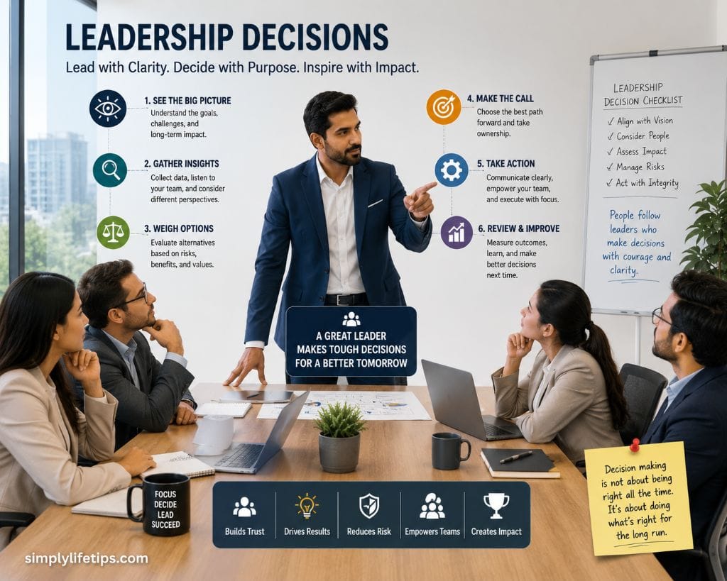 Successful Decision Making In The Workplace 7 Business leader guiding a team through an important workplace decision during a strategy meeting.