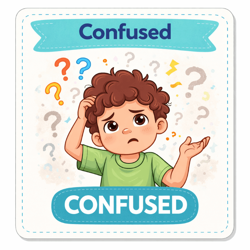 Emotions and Feelings Visual Cards for Kids | Free Easy Guide 8 Emotions and feelings visual cards for kids confused emotion