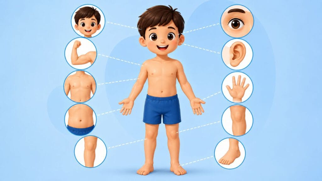 Human body parts for kids learning illustration