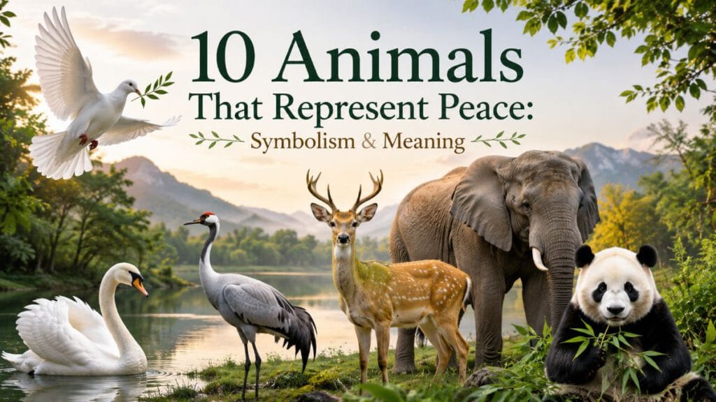 10 Animals That Represent Peace: Symbolism & Meaning 1 Animals That Represent Peace - Peaceful wildlife scene with a dove, swan, crane, deer, elephant and panda