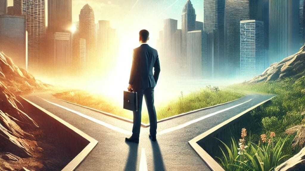 Principles To Transform Your Career - A man standing on a crossroad