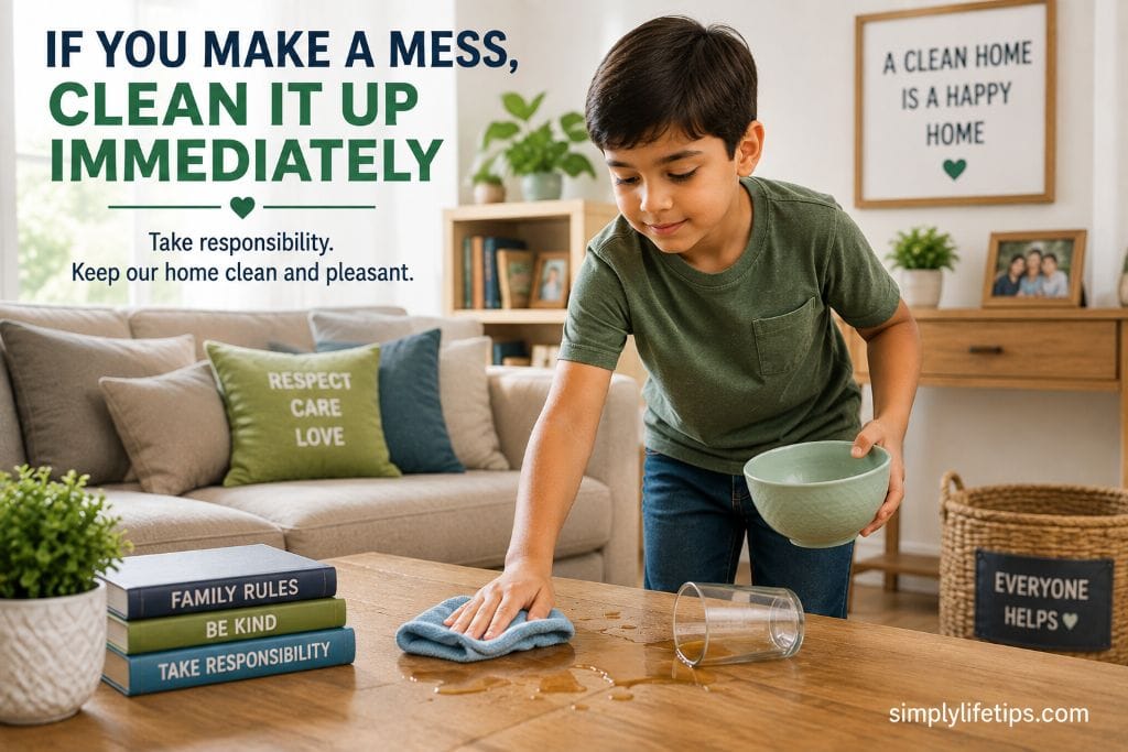 Child cleaning up a spilled drink at home