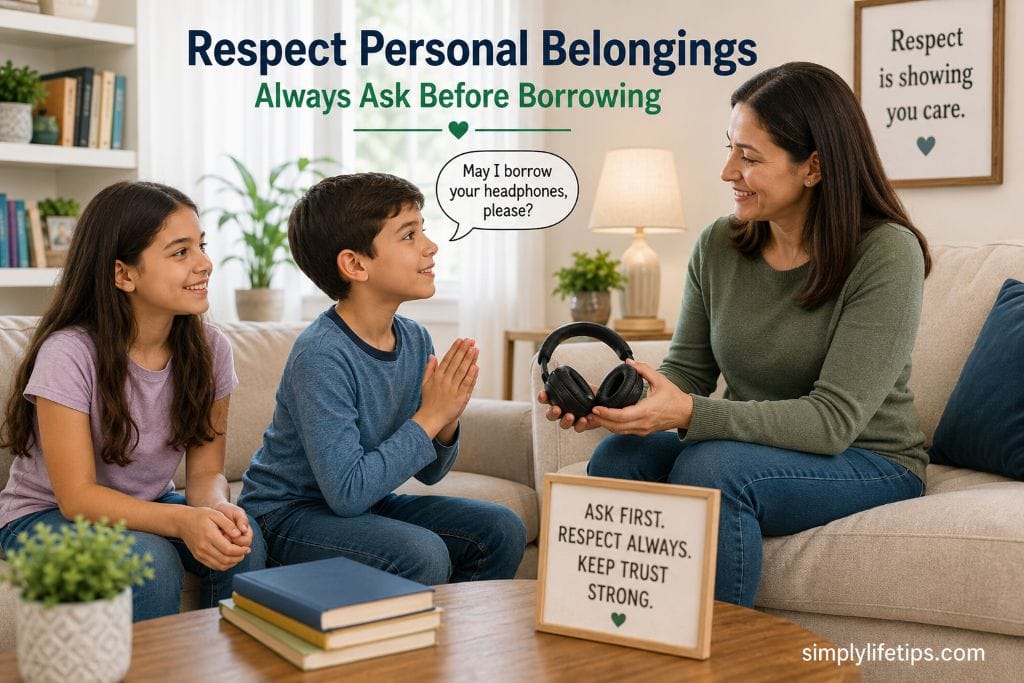 Child asking permission before borrowing headphones