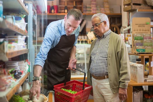 How to Sell Effectively? – The Inspiring Story of Shibu And Proven Sales Strategies 3 A salesman helps an elderly man with shopping in a local grocery store.