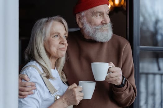 Building a Strong Marriage | Key Principles for a Lasting Relationship 4 A senior couple embraces while enjoying coffee, symbolizing love and companionship.