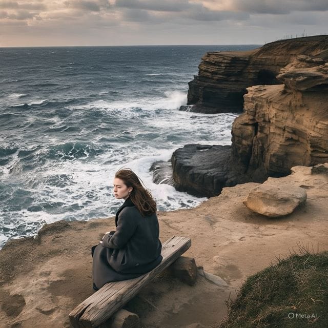Lonely Lady On Beach