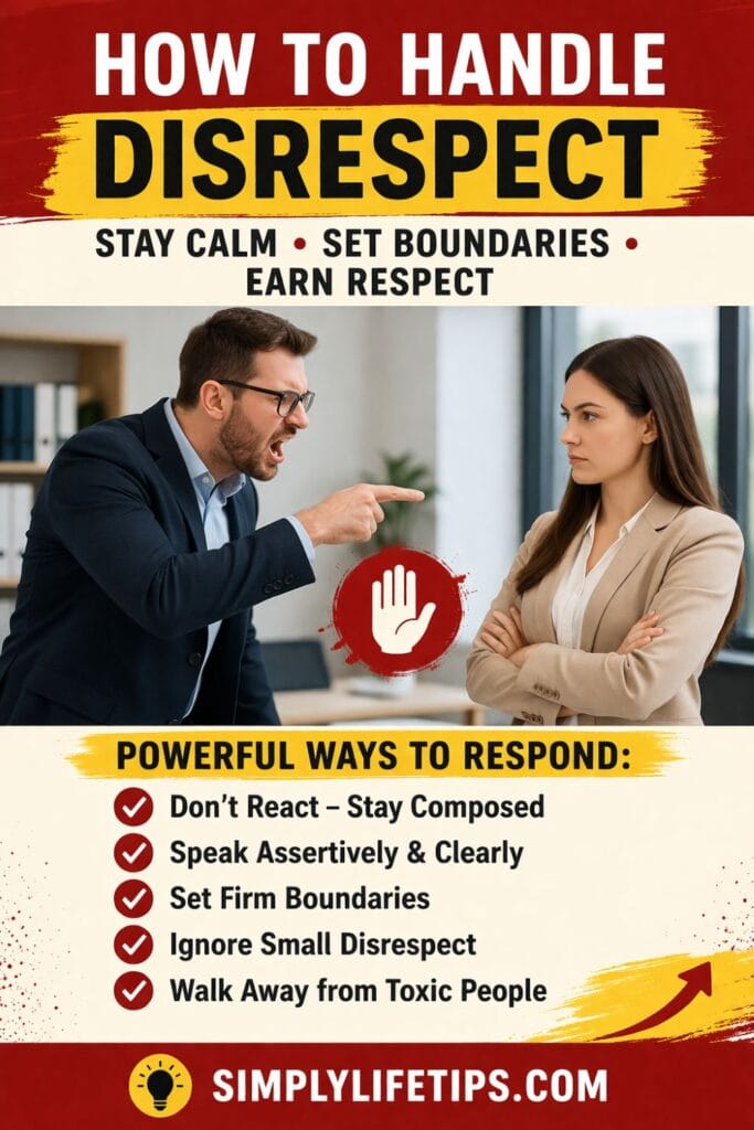 Handle Disrespect Calmly 3 Pinterest pin showing tips on how to handle disrespect calmly and set boundaries
