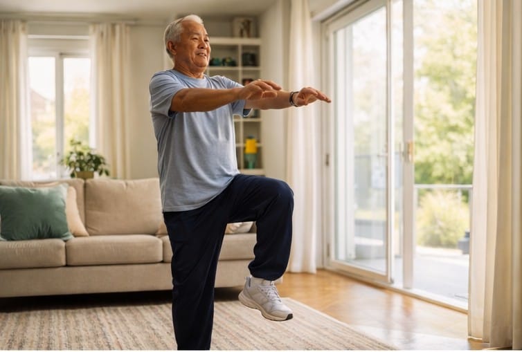 Exercises for Seniors for Strength and Balance 3 Senior doing simple exercises at home