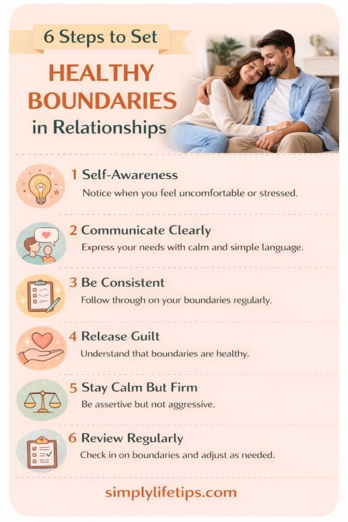 Setting Healthy Boundaries in Relationships | Build Respect Without Guilt 3 Setting Healthy boundaries in relationships infographic showing steps to set boundaries without guilt