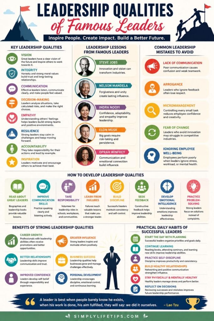Leadership Qualities of Famous Leaders Infographic