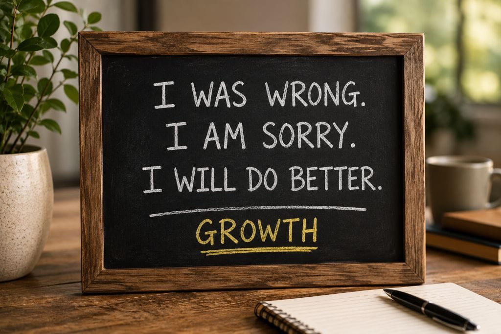 5 Basic Rules of Life for a Meaningful and Balanced Life 7 Chalkboard displaying an apology message, representing accountability, personal growth, and responsibility.