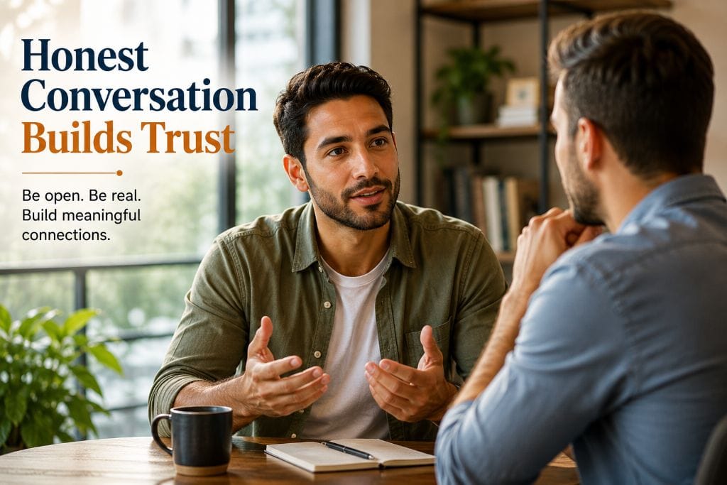 5 Basic Rules of Life for a Meaningful and Balanced Life 4 Person speaking openly and honestly during a face-to-face conversation, representing transparency and authenticity in life.