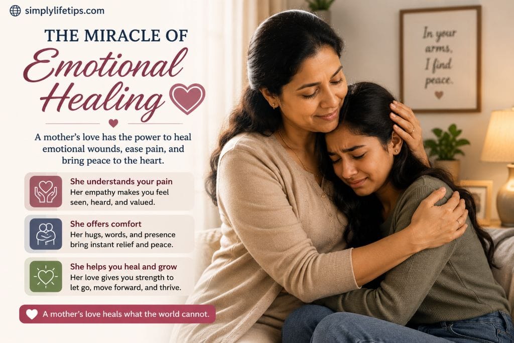 Miracles of a Mother: Timeless Gifts of Love and Sacrifice 6 Mother comforting her emotional daughter with a warm embrace, symbolizing emotional healing, support, and unconditional love.