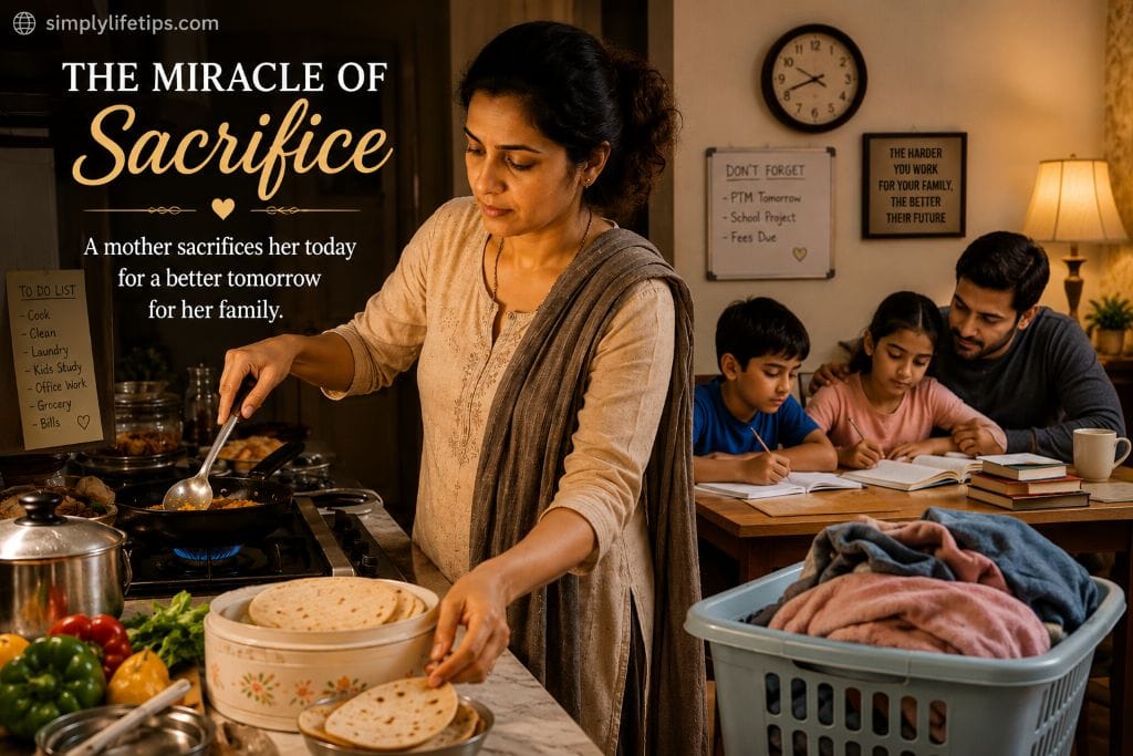Miracles of a Mother: Timeless Gifts of Love and Sacrifice 5 Mother preparing a meal and caring for her family, symbolizing sacrifice, dedication, and unconditional love.