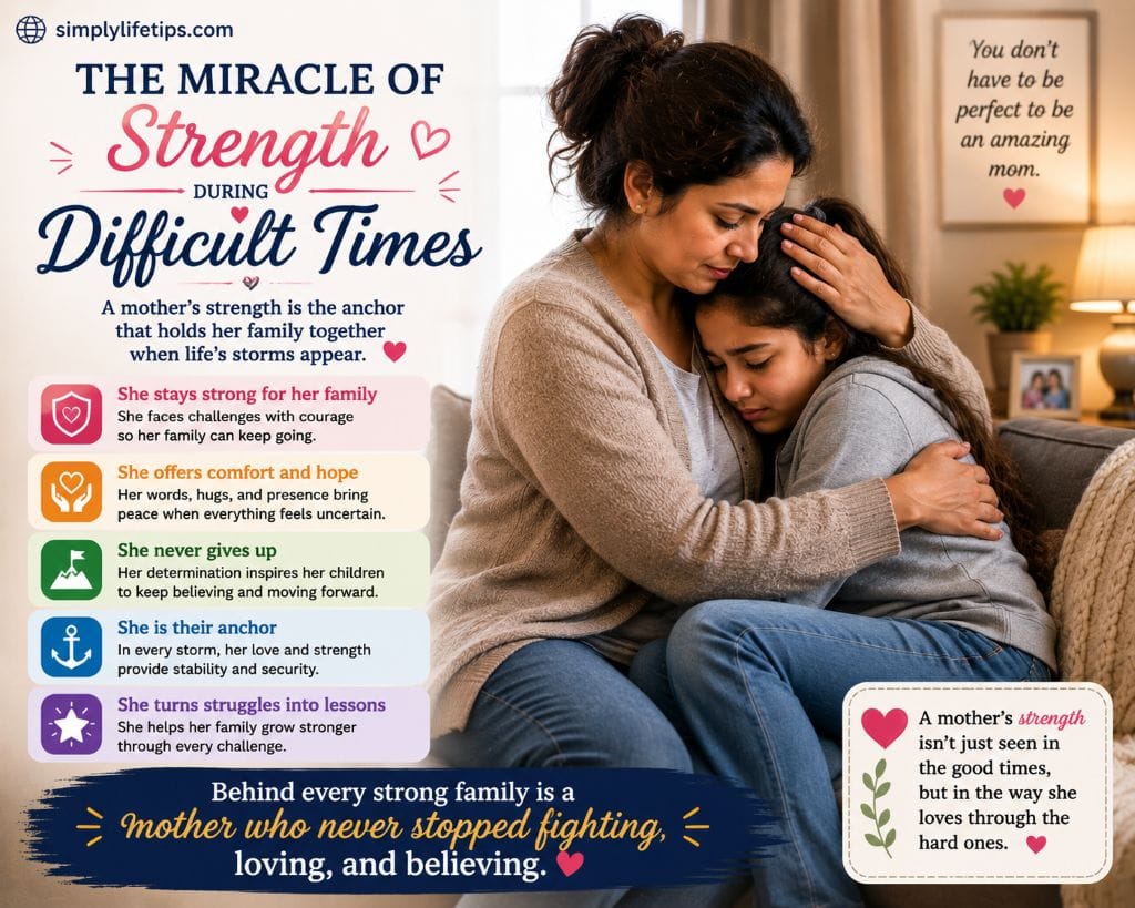 Miracles of a Mother: Timeless Gifts of Love and Sacrifice 11 Strong mother comforting and supporting her child during a difficult situation, symbolizing resilience, courage, hope, and unconditional love.