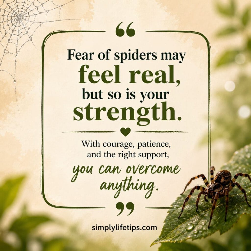 Inspirational quote image encouraging people to overcome arachnophobia and fear of spiders