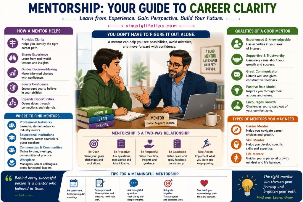 Career mentor guiding a young professional through career planning, decision-making, and career clarity.
