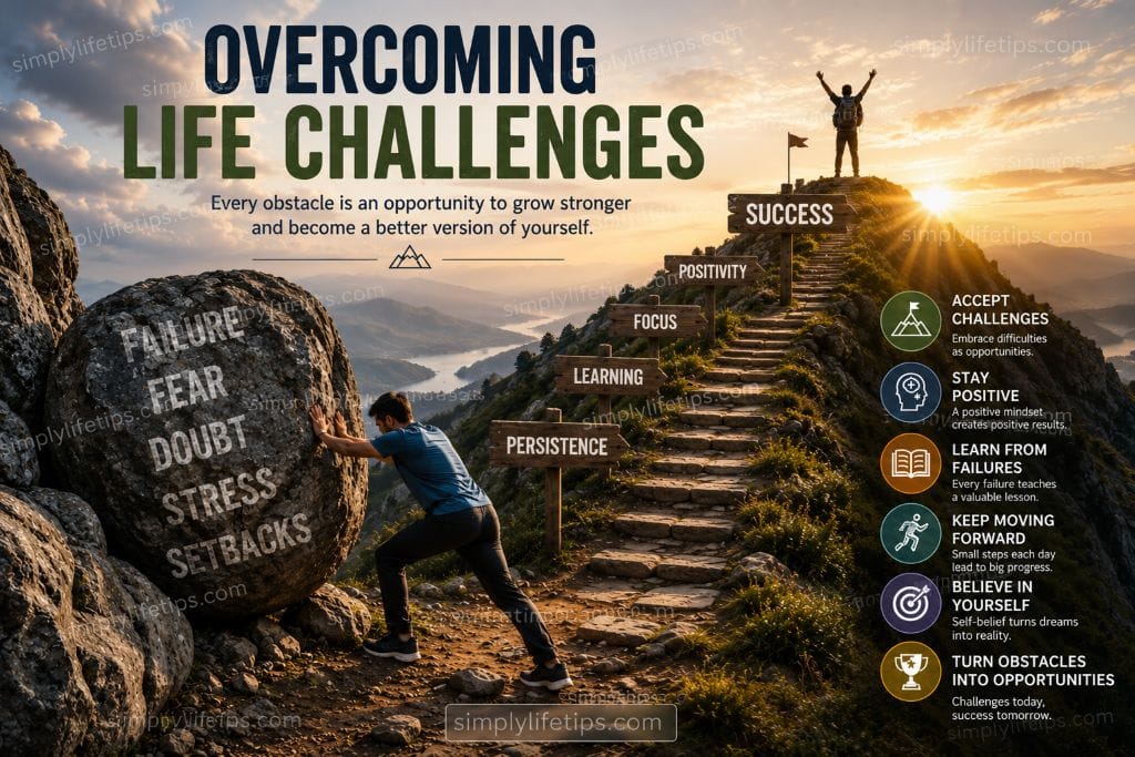 Life Challenges: Turn Obstacles into Opportunities 3 A determined person pushes a boulder uphill toward success, symbolizing resilience, perseverance, and overcoming life challenges.