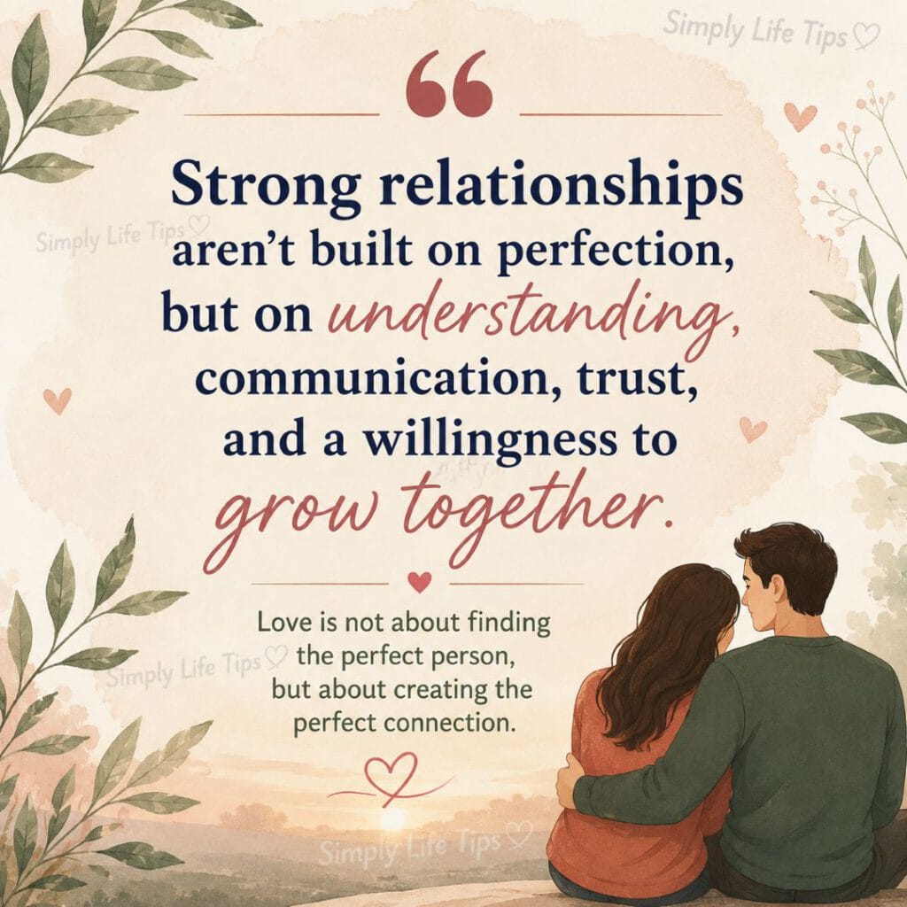 Relationship Skills: Build Healthier Connections 9 Inspirational quote about relationship skills with an illustration of a couple, emphasizing communication, trust, understanding, and growing together.