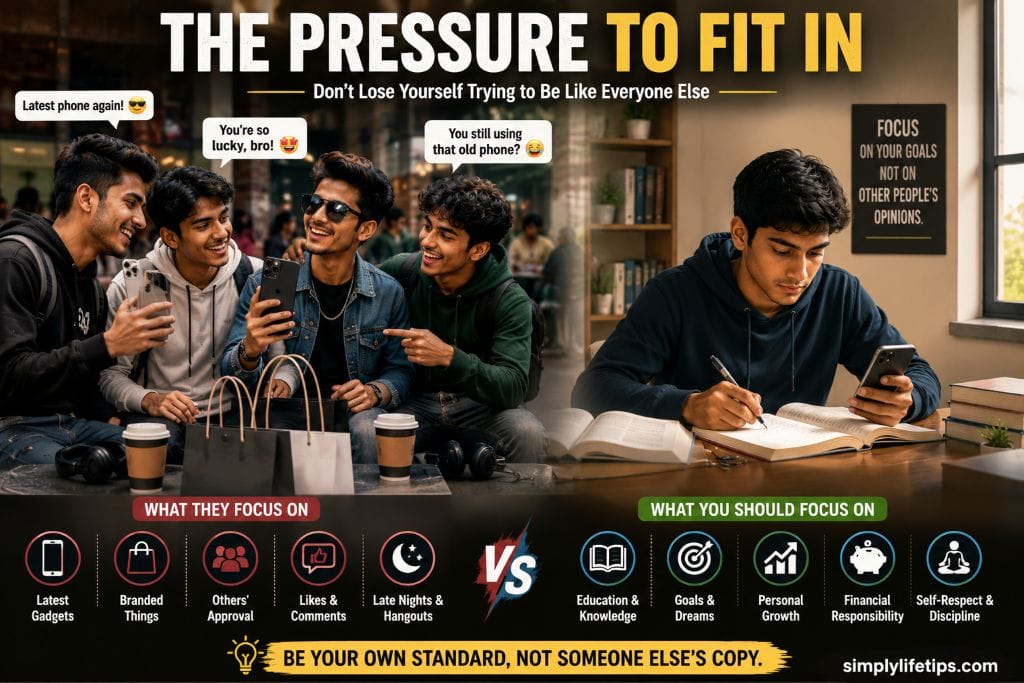 True Modern Thinking: Responsible Living Is the Real Trend 4 A college student experiences peer pressure for not owning an expensive smartphone before choosing education and personal growth over social approval.