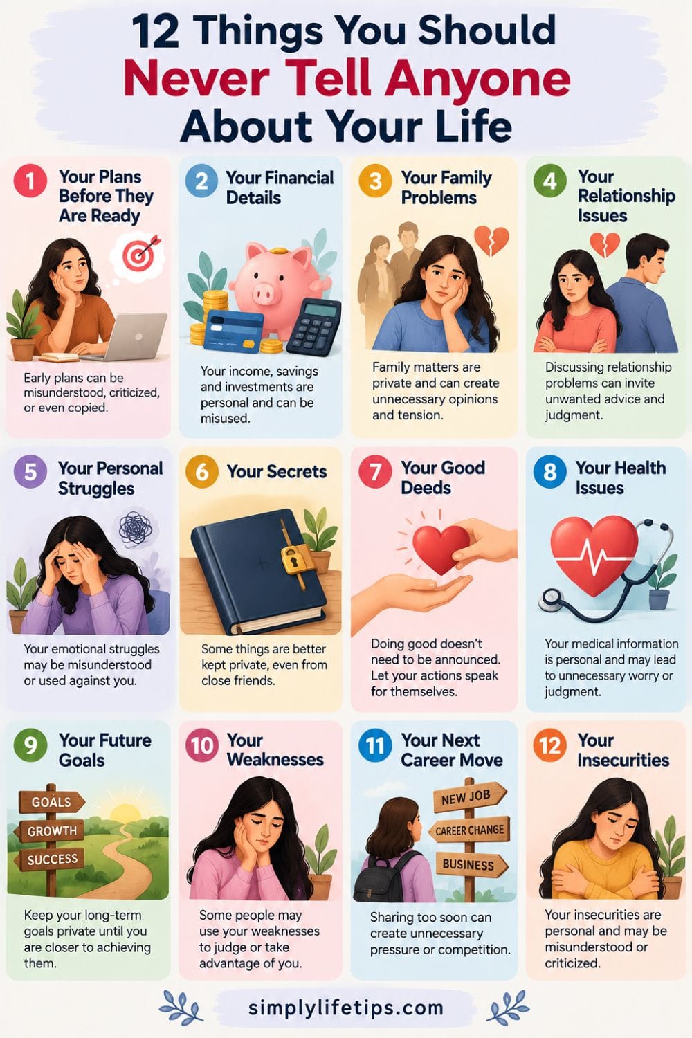 12 things you should never tell anyone about your life infographic