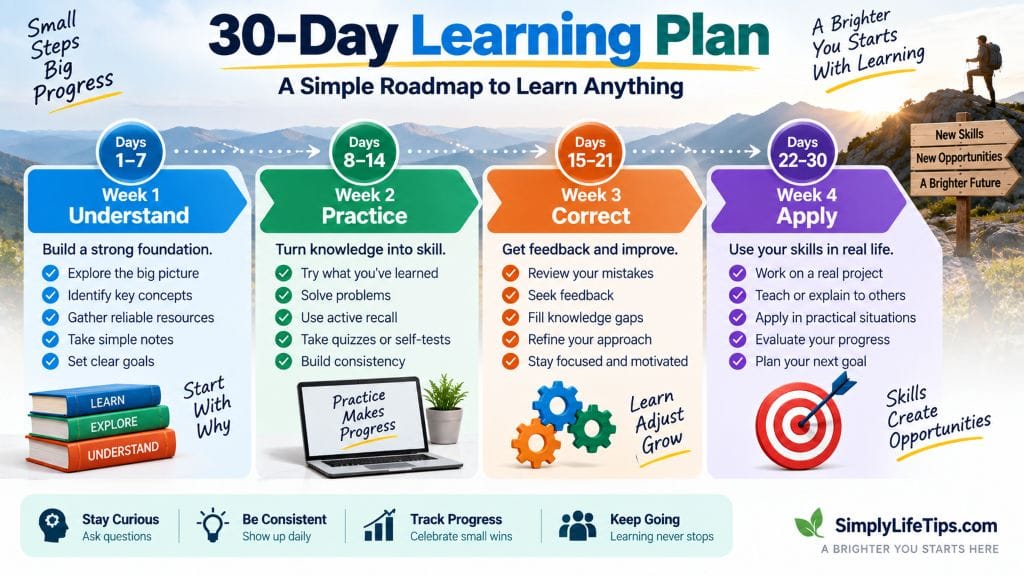 30-day learning plan to learn anything through understanding, practice, correction, and application