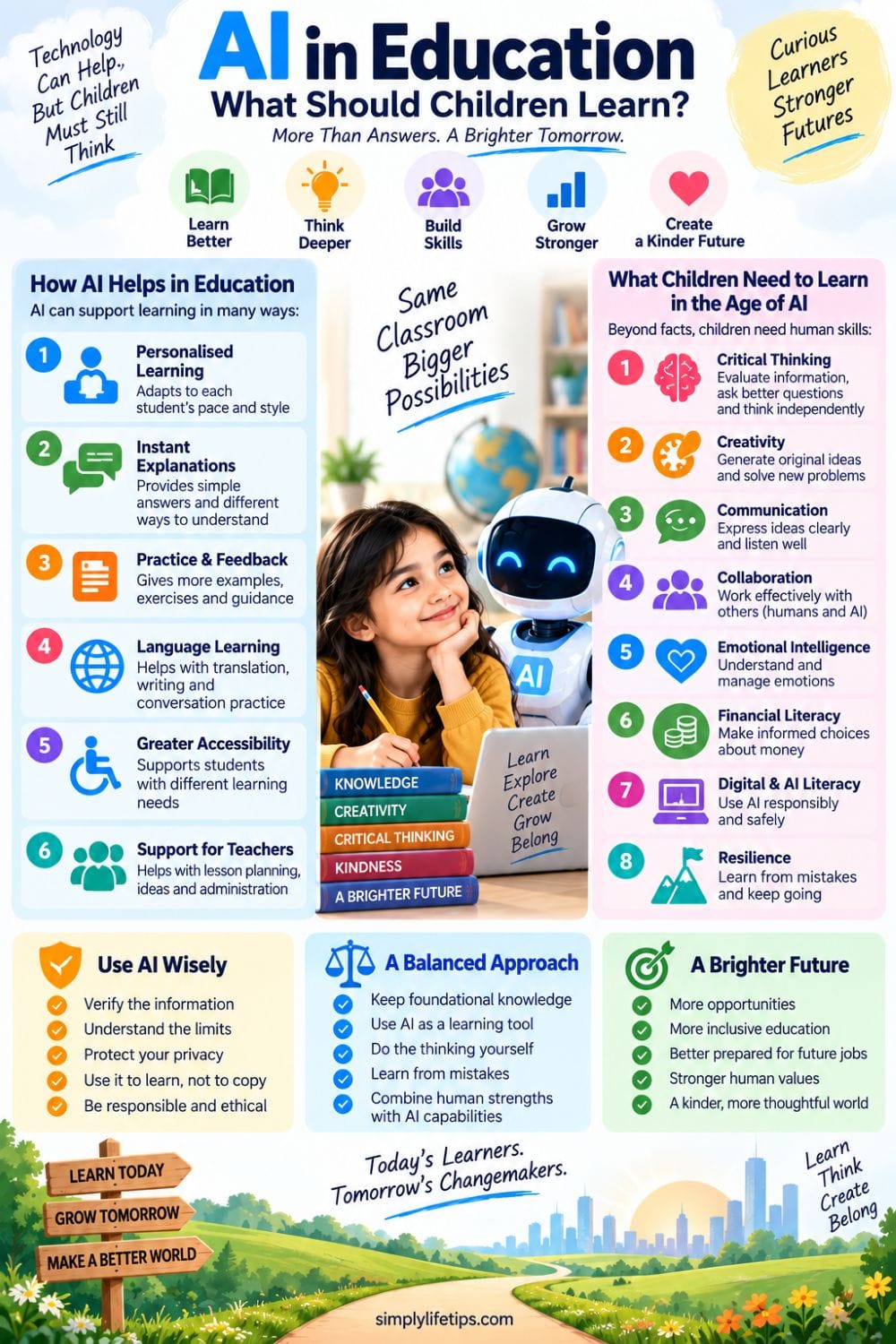 AI in Education: What Should Children Learn? 5 AI in education infographic showing the skills children need for the future