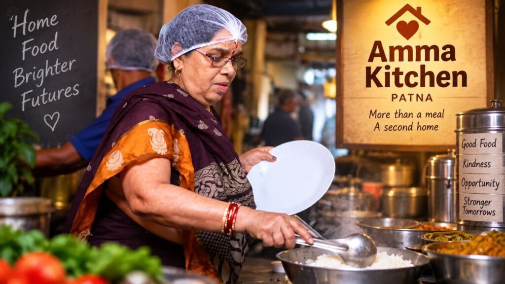 Amma Kitchen Patna founder Devni Devi serving food in her kitchen