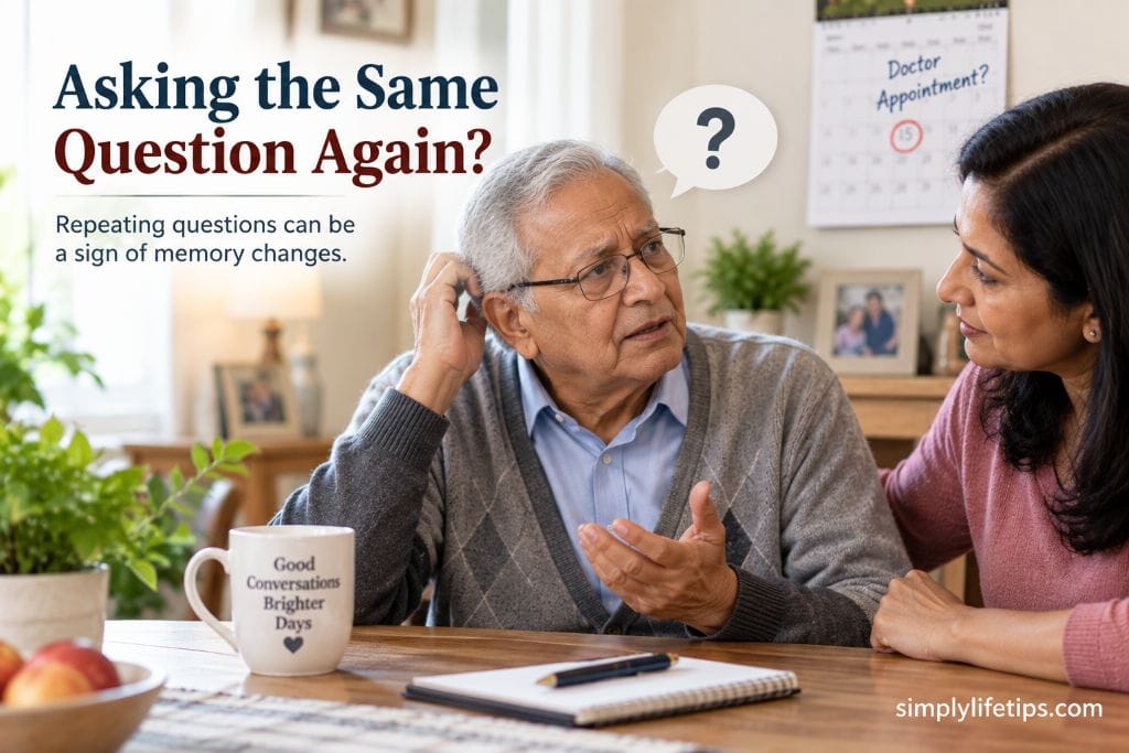 Older man repeatedly asking his daughter the same question
