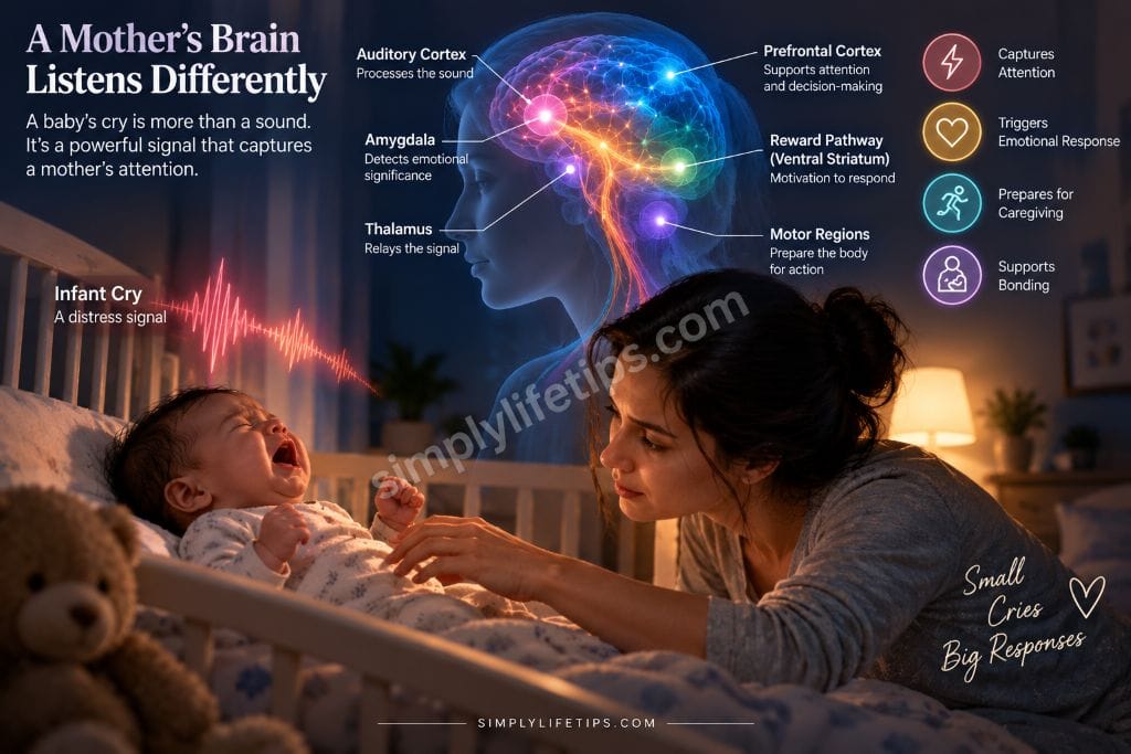 Mother responding to a baby's cry and maternal brain response