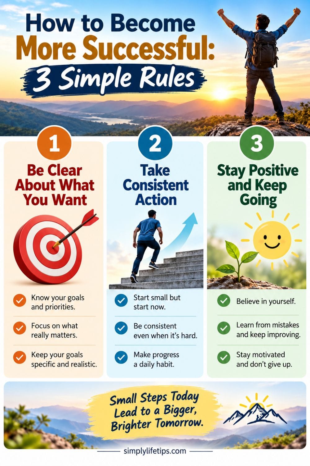 Infographic showing 3 simple rules for becoming more successful