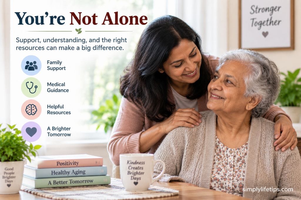 Daughter supporting her older mother with memory problems