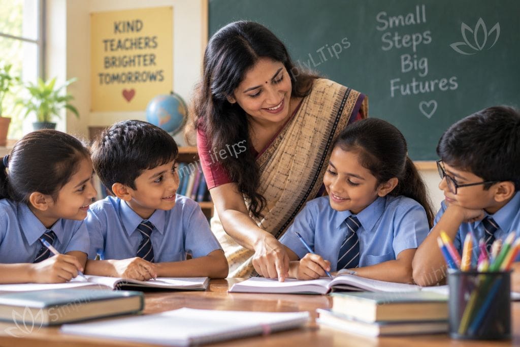 Teacher guiding students during classroom learning