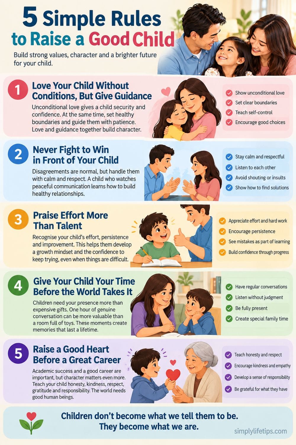 5 simple rules to raise a good child with love, guidance, respect, effort, and good values