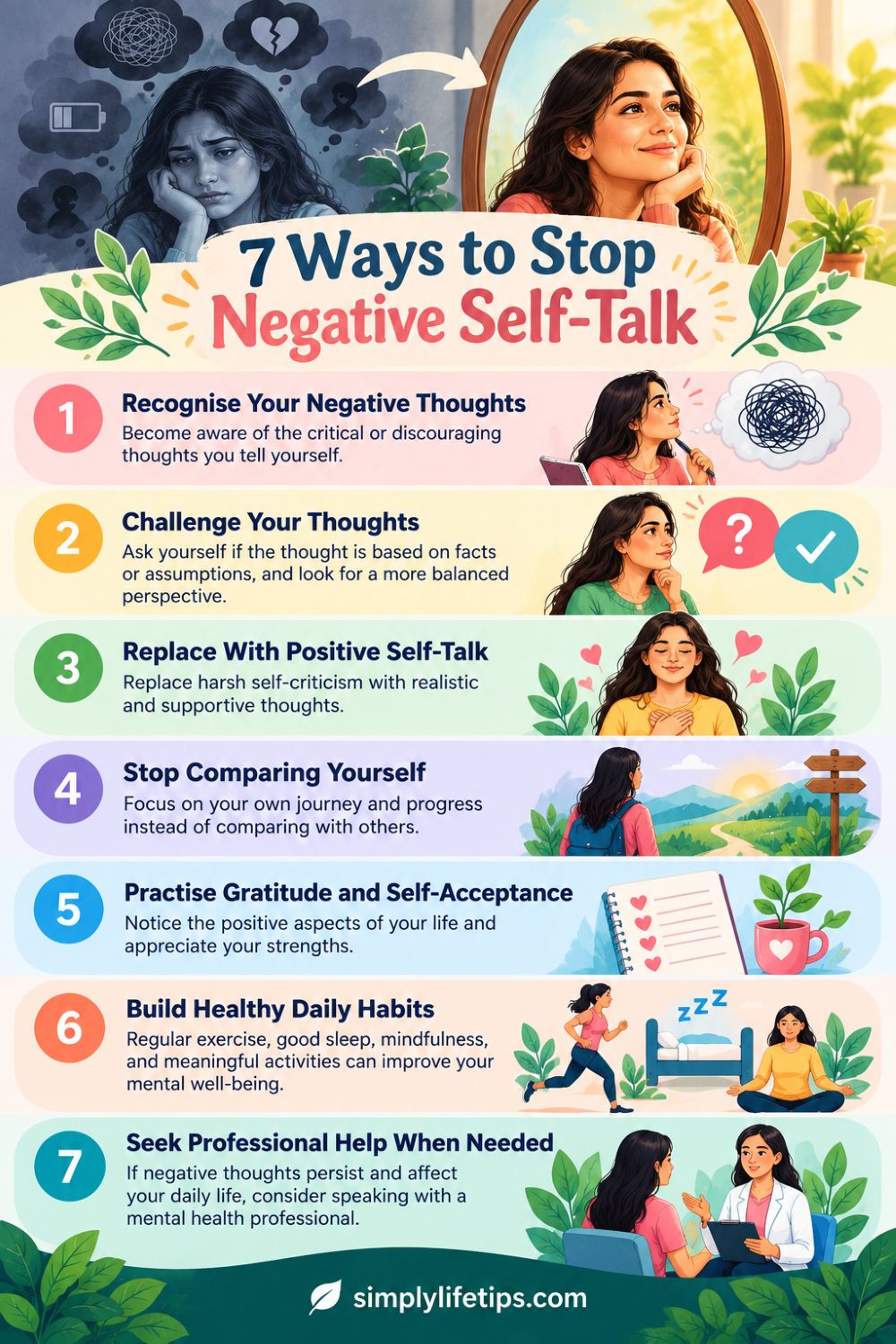 Negative Self-Talk: Bad Effects and 7 Ways to Stop It 3 7 ways to stop negative self-talk and develop a positive mindset.
