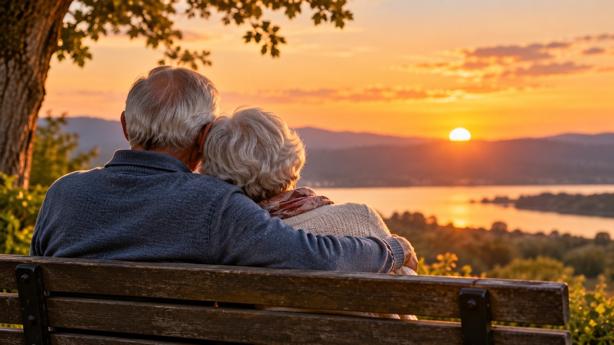 10 Biggest Regrets in Old Age and How to Avoid Them 2 Older couple reflecting on life and meaningful relationships at sunset.