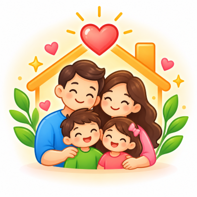 Simply Life Tips | Practical Solutions for Everyday Life 9 Happy family of four under a heart and house roof representing love and togetherness.