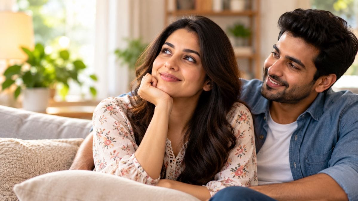 Couple relaxing together while reflecting on a healthy marriage