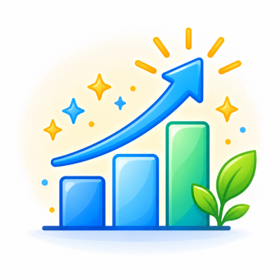 Simply Life Tips | Practical Solutions for Everyday Life 8 Upward growth arrow with rising bars and green leaves representing self-improvement.